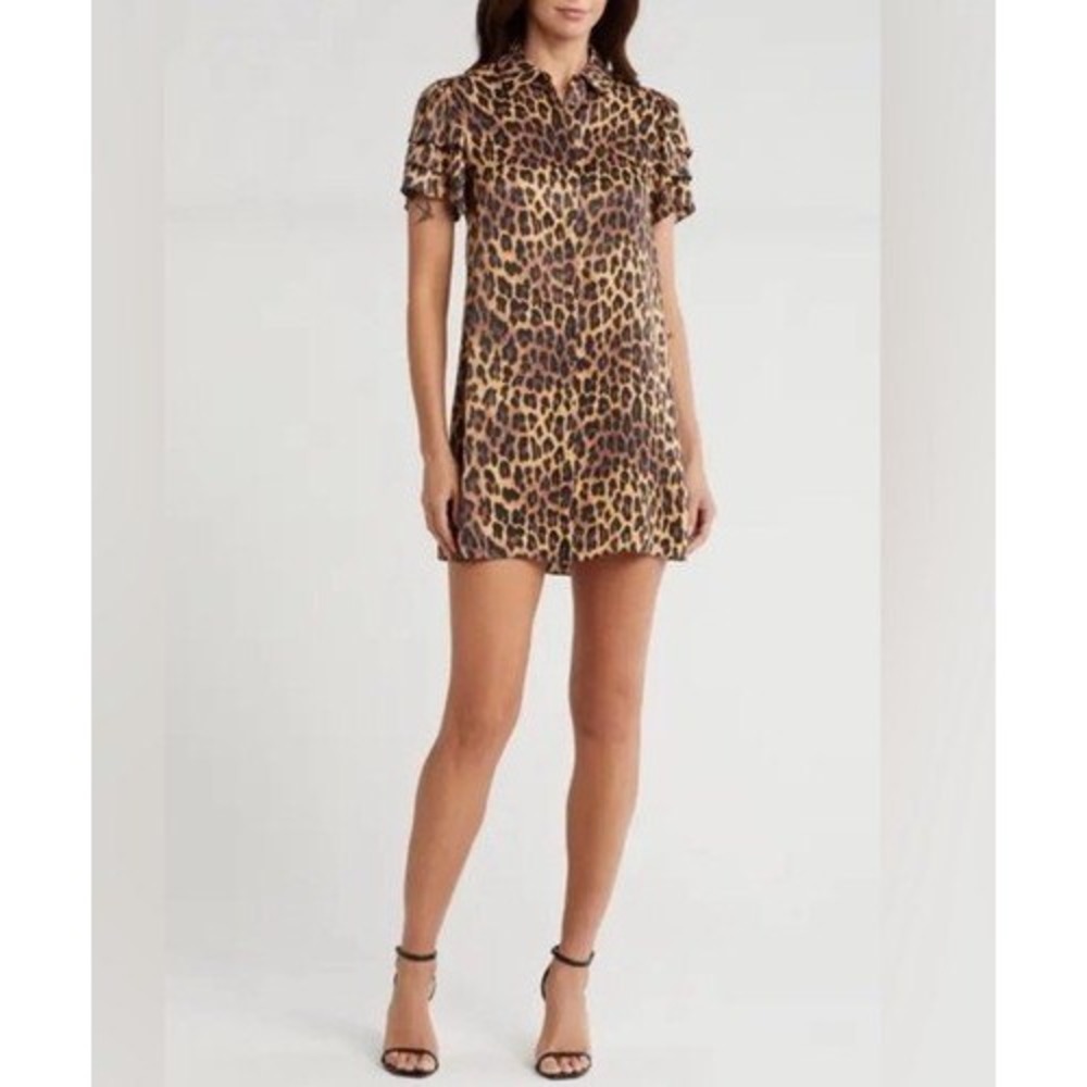 Alice + Olivia Leopard Print Viscose Mini Shift Dress Brown Small MSRP $295